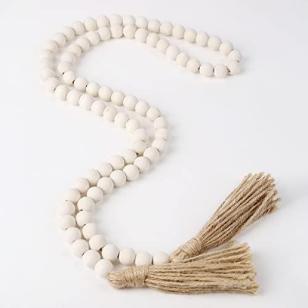 Farmhouse Beads 58in Wood Bead Garland with Tassels Rustic Country Decor Prayer - Image 3