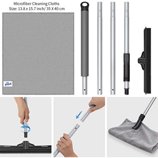 MR.SIGA Pet Hair Removal Rubber Broom with Built in Squeegee, 3 in 1 Floor Brush - Image 6