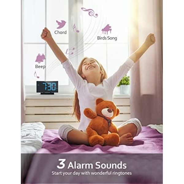 Digital Alarm Clock for Bedroom, Digital Clock with Modern Curved Design, - Image 4