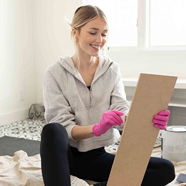FRAMAR Pink Nitrile Gloves Medium - Disposable Gloves Medium, Cleaning Gloves - Image 4
