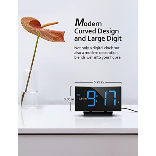 Digital Alarm Clock for Bedroom, Digital Clock with Modern Curved Design, - Image 2