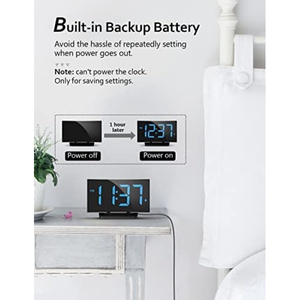 Digital Alarm Clock for Bedroom, Digital Clock with Modern Curved Design, - Image 6