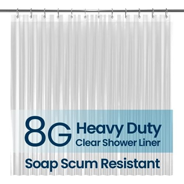 LiBa PEVA 8G Bathroom Shower Curtain Liner, 72" W x 72" H, Clear, 8G Heavy Duty