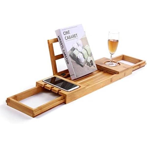 Utoplike Bathtub Caddy Tray, Bamboo Bath tub Tray with Adjustable Arms