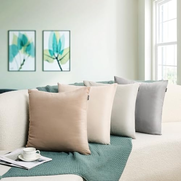 WEMEON Neutral Throw Pillow Covers 18x18 Inch Set of 4,Modern Solid Color Square