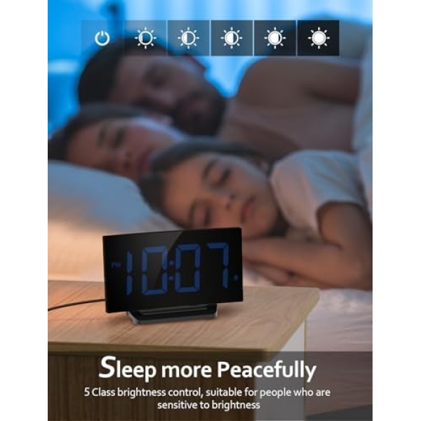 Digital Alarm Clock for Bedroom, Digital Clock with Modern Curved Design, - Image 3