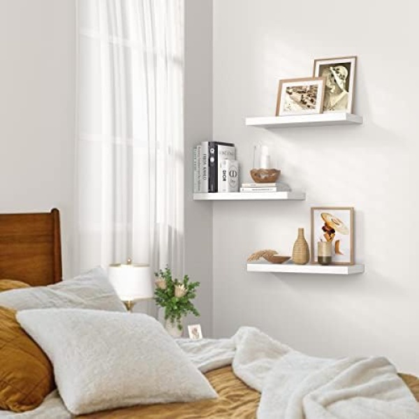 Amada White Floating Shelves Invisible Wall Mounted 3 Sets, Modern Faux Wood - Image 6