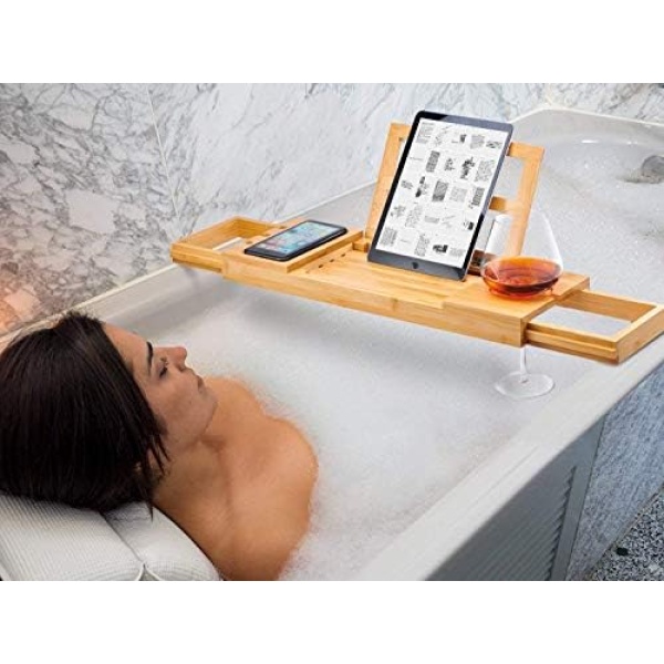 Utoplike Bathtub Caddy Tray, Bamboo Bath tub Tray with Adjustable Arms - Image 5