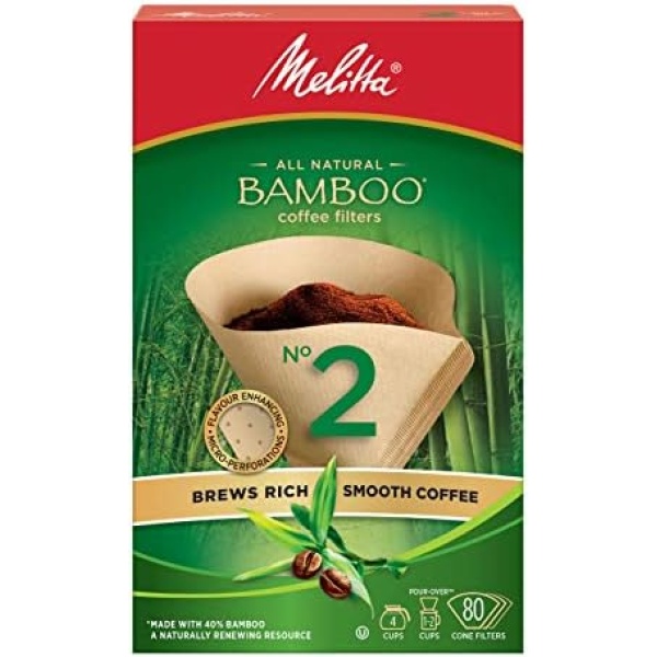 Melitta 625100 Bamboo Coffee Filters, Bamboo No 2, 80-Count Boxes, Green