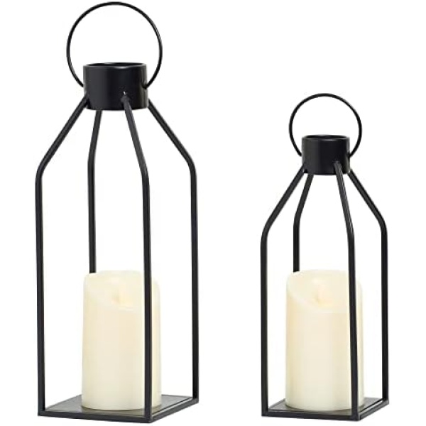 HPC Decor Modern Farmhouse Lantern Decor- Black Metal Candle Lanterns Living