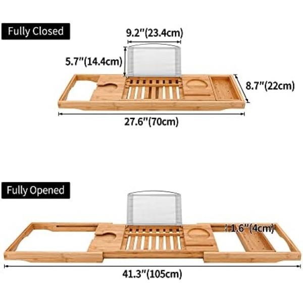 Utoplike Bathtub Caddy Tray, Bamboo Tub Tray with Sliding Towel Holder - Image 3