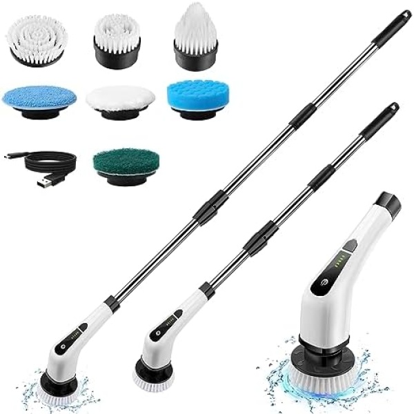 EXFEEKO Electric Spin Scrubber, Cordless Cleaning Brush with 7 Replaceable