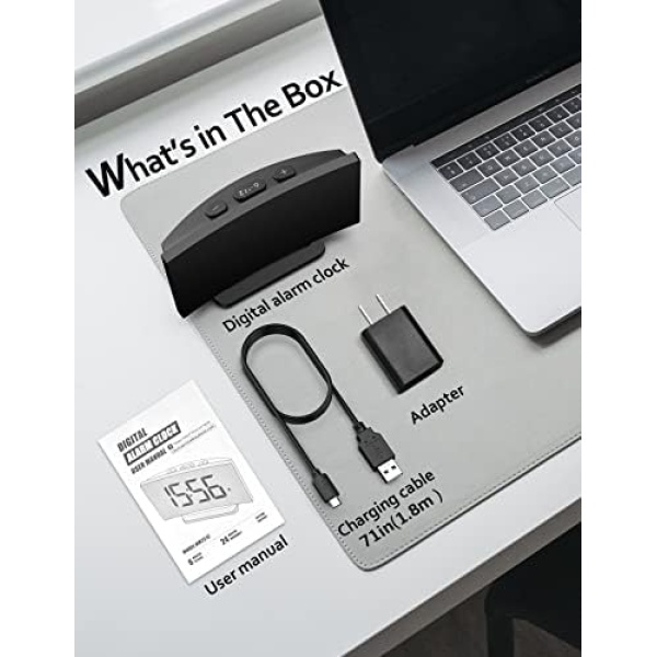 Digital Alarm Clock for Bedroom, Digital Clock with Modern Curved Design, - Image 7