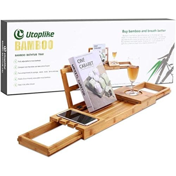 Utoplike Bathtub Caddy Tray, Bamboo Bath tub Tray with Adjustable Arms - Image 7