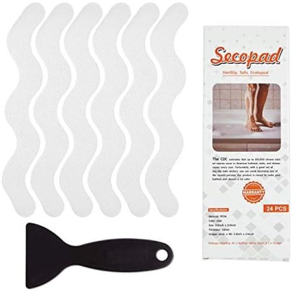 Secopad Patented Anti Slip Shower Stickers 24 PCS Safety Bathtub Strips Adhesive