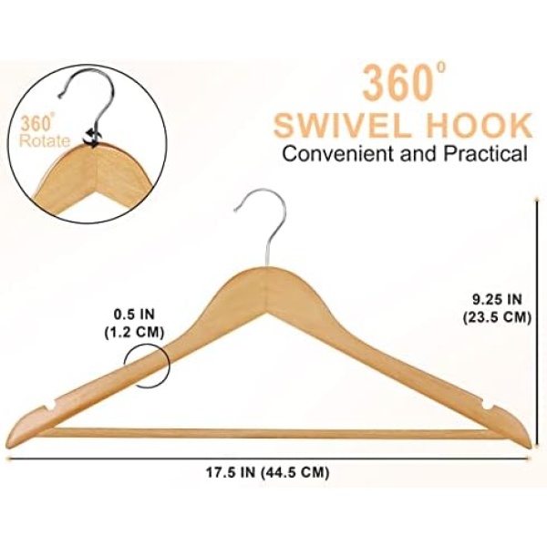 Utopia Home Pack of 20 Non-Slip Premium Wooden Hangers - 360-Degree Rotatable - Image 2