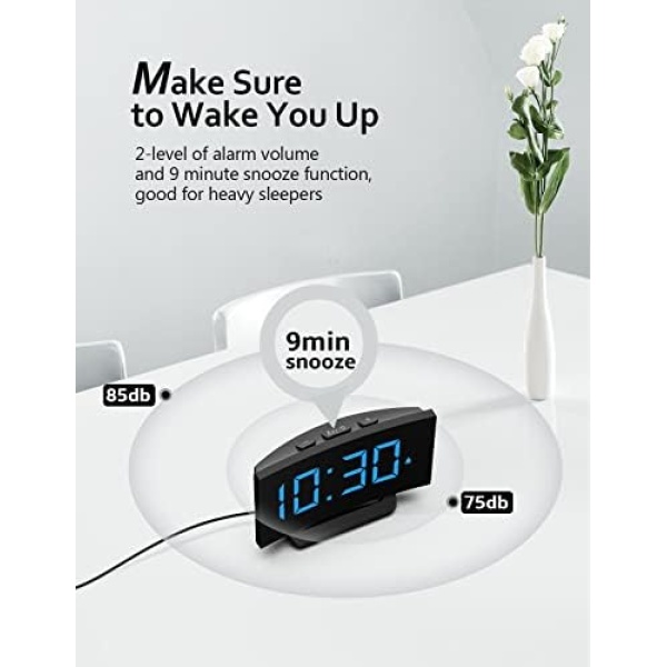 Digital Alarm Clock for Bedroom, Digital Clock with Modern Curved Design, - Image 5