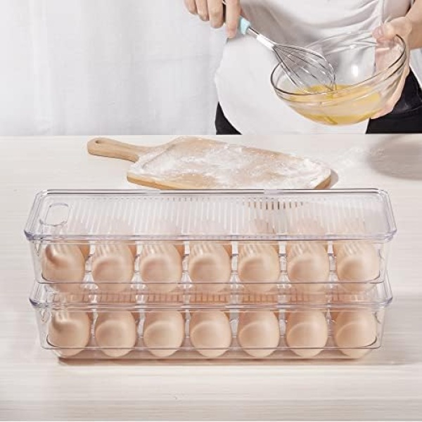 Vtopmart 2 Pack Egg Holder for Fridge, 14 Eggs Stackable Plastic Egg Tray - Image 6
