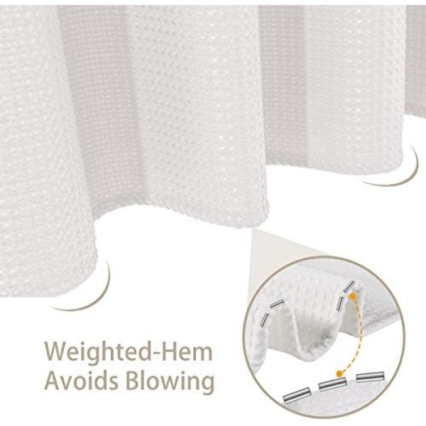 Waffle Weave Shower Curtain with Stainless Steel Hooks - 256 GSM Heavy Duty - Image 5