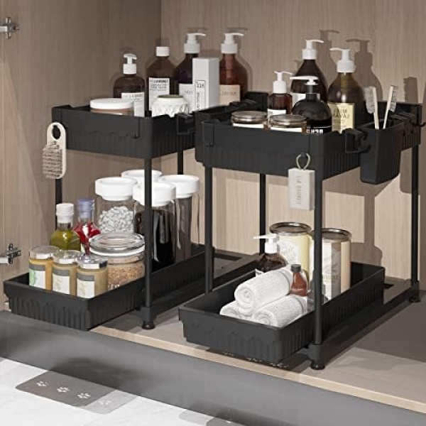 Sevenblue 2 Pack Under Sink Organizer and Storage, 2 Tier Sliding Bathroom