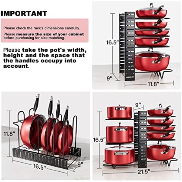 MUDEELA Pots and Pans Organizer for Cabinet 8-Tier Pan Organizer Rack - Image 2