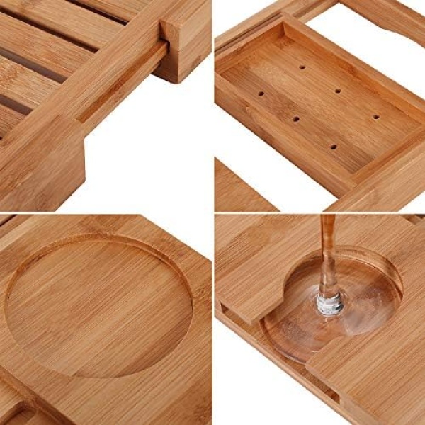 Utoplike Bathtub Caddy Tray, Bamboo Tub Tray with Sliding Towel Holder - Image 6