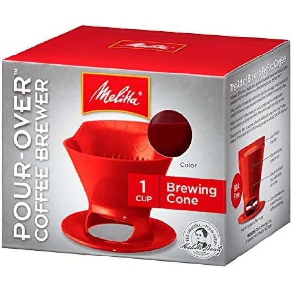 Melitta 640820 Ready Set Joe Filter Cone Pourover Cone Manual Brewer, One Cup