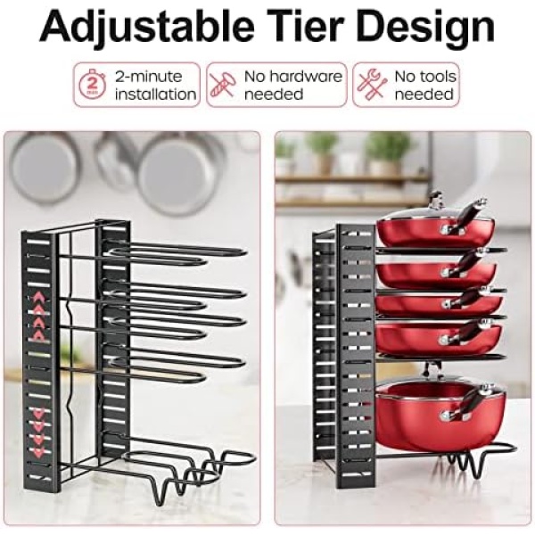 MUDEELA Pots and Pans Organizer for Cabinet 8-Tier Pan Organizer Rack - Image 5