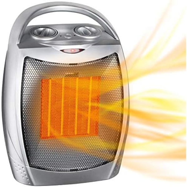 Portable Electric Space Heater with Thermostat, 1500W/750W Safe & Quiet Ceramic