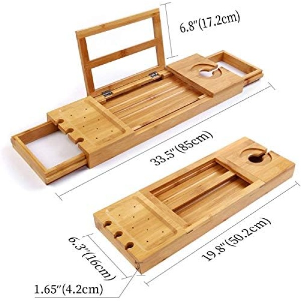 Utoplike Bathtub Caddy Tray, Bamboo Bath tub Tray with Adjustable Arms - Image 3