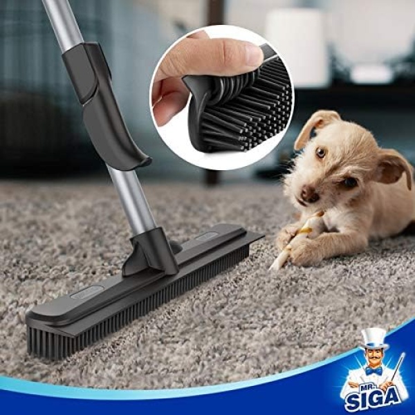 MR.SIGA Pet Hair Removal Rubber Broom with Built in Squeegee, 3 in 1 Floor Brush - Image 4