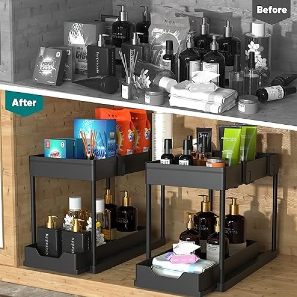 DEKAVA Under Sink Organizer 2 Pack，Bathroom Cabinet Organizer，2 Tier Sliding - Image 3