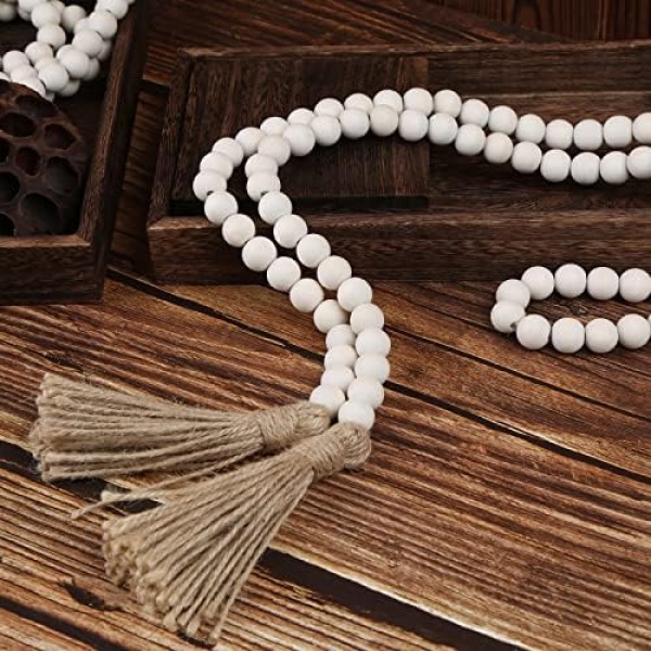 Farmhouse Beads 58in Wood Bead Garland with Tassels Rustic Country Decor Prayer - Image 7