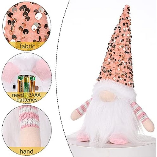 WDDH 3Pcs Sequin Christmas Gnomes Plush with Light, 11.8inch Handmade Swedish - Image 8