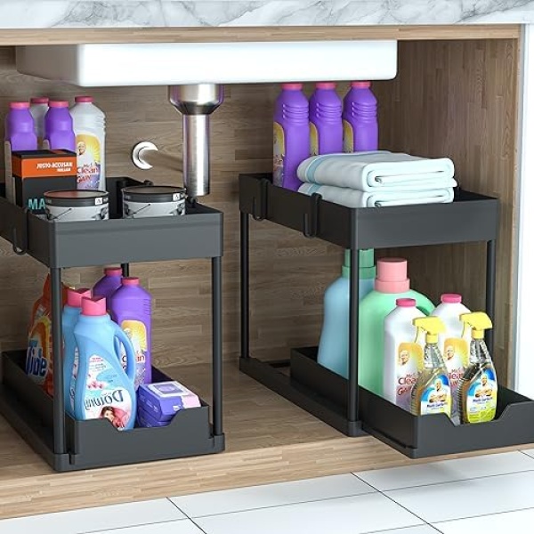 DEKAVA Under Sink Organizer 2 Pack，Bathroom Cabinet Organizer，2 Tier Sliding - Image 7