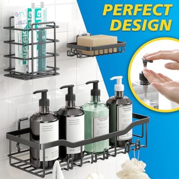 Coraje Adhesive Shower Caddy, 5-Pack Shower Shelves, Large Capacity Load Bearing - Image 3