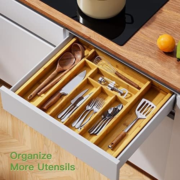 Bamboo Expandable Drawer Organizer for Utensils Holder, Adjustable Cutlery Tray - Image 2