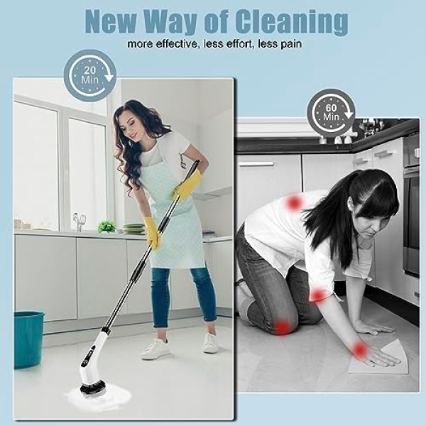 EXFEEKO Electric Spin Scrubber, Cordless Cleaning Brush with 7 Replaceable - Image 2