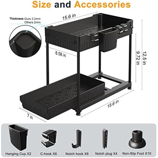 Sevenblue 2 Pack Under Sink Organizer and Storage, 2 Tier Sliding Bathroom - Image 6