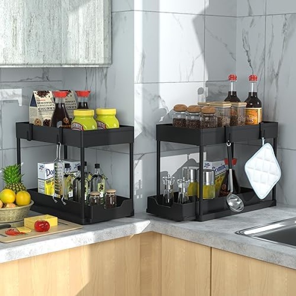 DEKAVA Under Sink Organizer 2 Pack，Bathroom Cabinet Organizer，2 Tier Sliding - Image 5