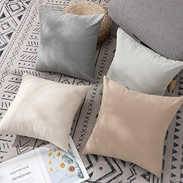 WEMEON Neutral Throw Pillow Covers 18x18 Inch Set of 4,Modern Solid Color Square - Image 2