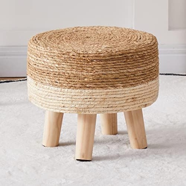 Cpintltr Foot Stool Natural Seagrass Hand Weave Poufs Round Ottoman