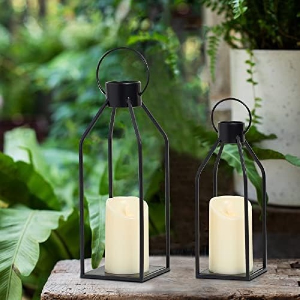 HPC Decor Modern Farmhouse Lantern Decor- Black Metal Candle Lanterns Living - Image 4