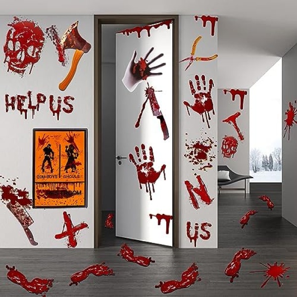 Scary Halloween Decorations, Halloween Window Clings, Bloody Handprints - Image 5