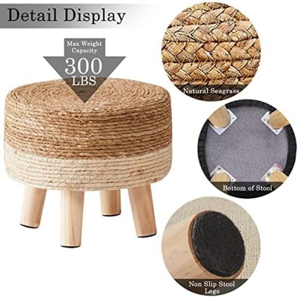 Cpintltr Foot Stool Natural Seagrass Hand Weave Poufs Round Ottoman - Image 4