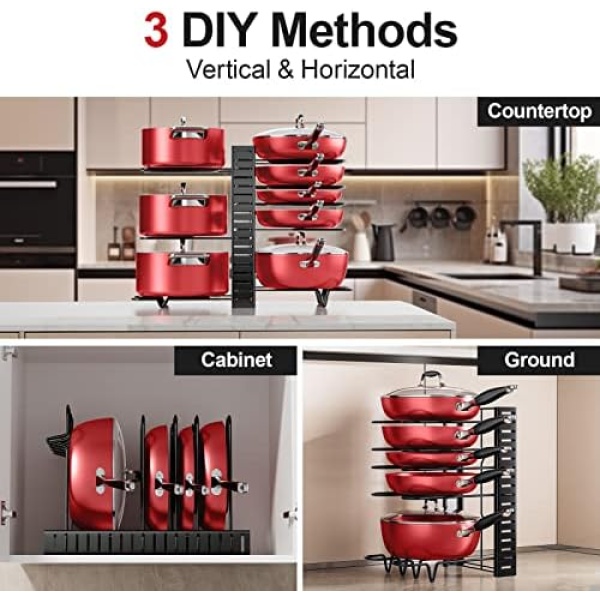 MUDEELA Pots and Pans Organizer for Cabinet 8-Tier Pan Organizer Rack - Image 3