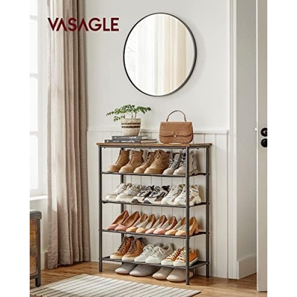 VASAGLE Shoe Rack, 5 Tier Shoe Storage Rack for 15-18 Pairs of Shoes, Narrow - Image 2