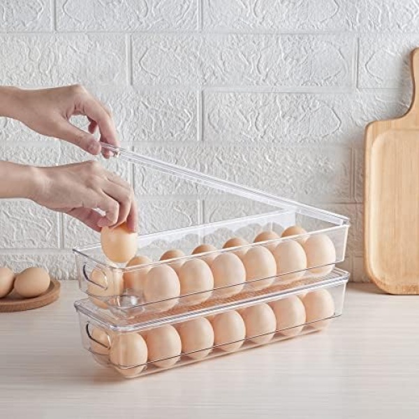 Vtopmart 2 Pack Egg Holder for Fridge, 14 Eggs Stackable Plastic Egg Tray - Image 3
