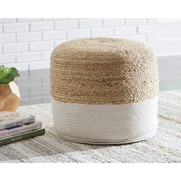 Signature Design by Ashley Sweed Valley Jute & Cotton Pouf, 19 x 19 Inches - Image 2