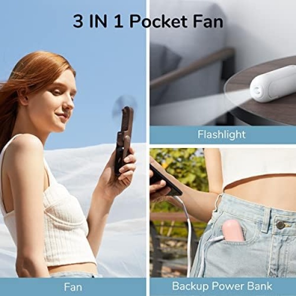 JISULIFE Handheld Mini Fan, Portable 3 IN 1 Hand Fan, Small Pocket Fan - Image 2